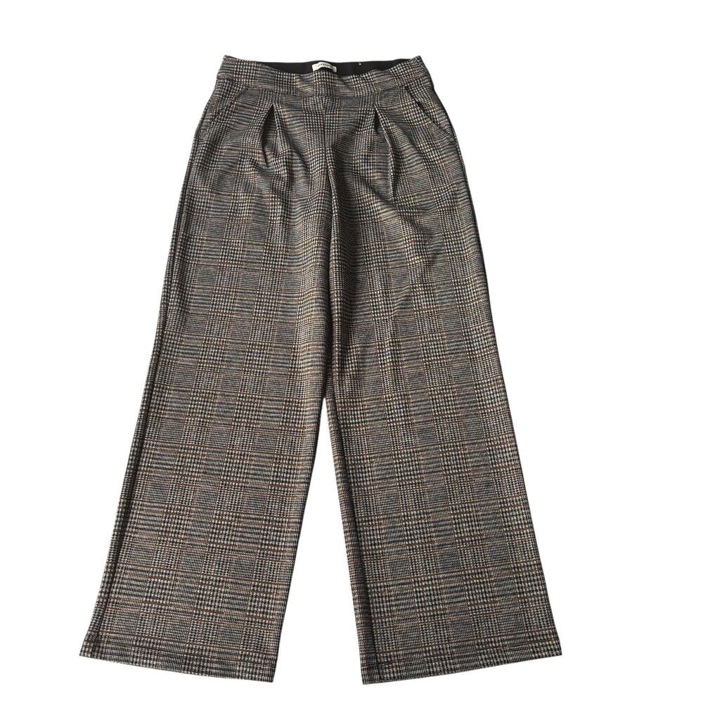 MAX STUDIO 30in Waist Classic Trousers Brown Plaid Wide Leg